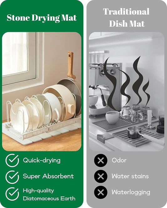 Dish Drying Mat, Diatomaceous Earth Absorbent Quick-Dry, Collapsible Stone - Image 2
