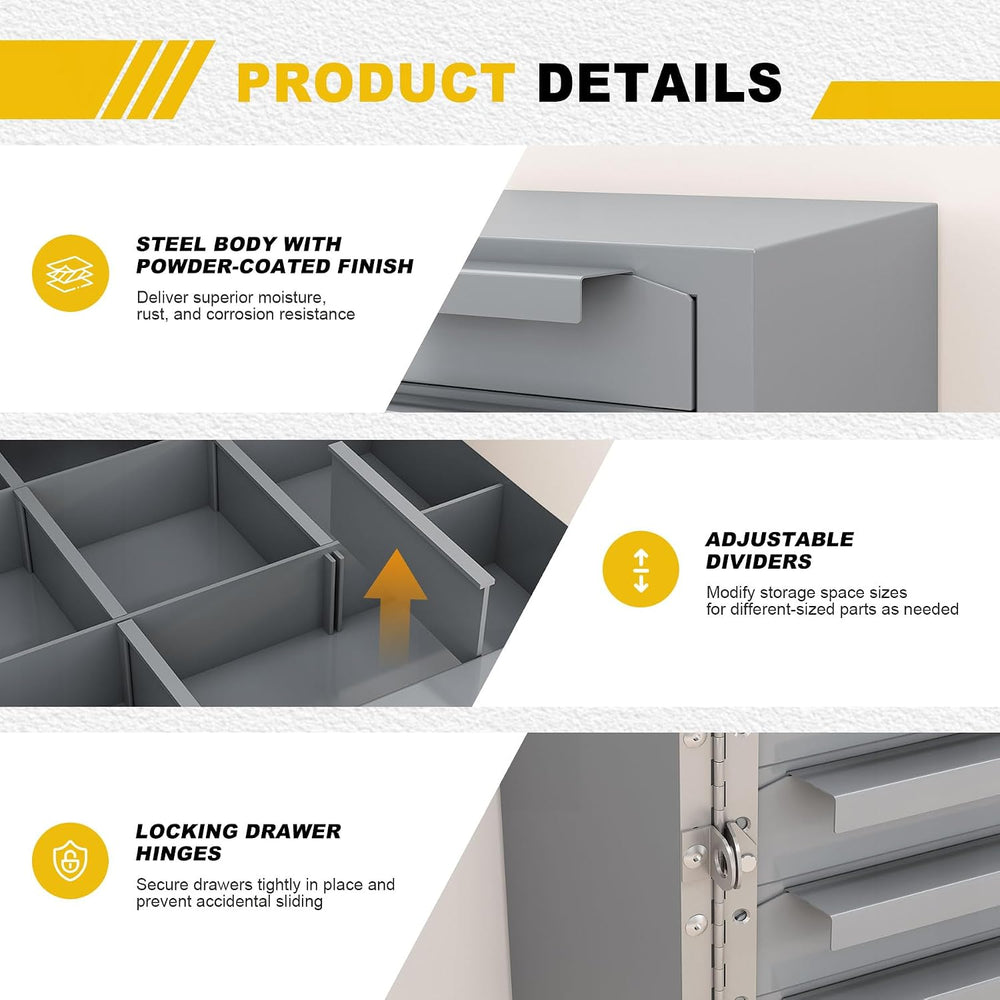 9-Drawer Storage Cabinet, Lockable Steel Parts Cabinet Bolt Bin