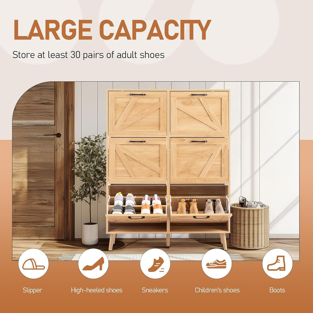 VINGLI 6 Flip Drawer Shoe Cabinet for Entryway, Rustic Shoe Storage Cabinet w...