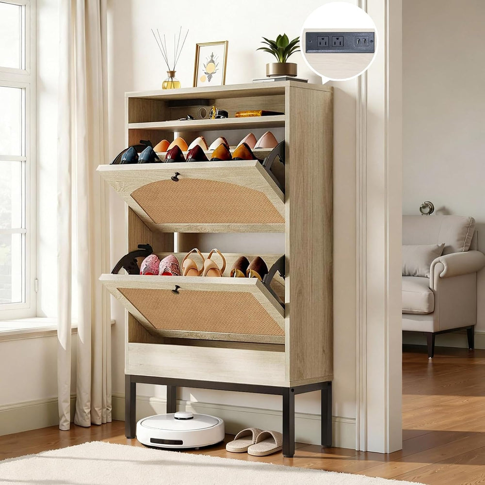 LUCKLIFE Shoe Cabinet with Charging Station, Flip Down Shoe Storage Organizer...