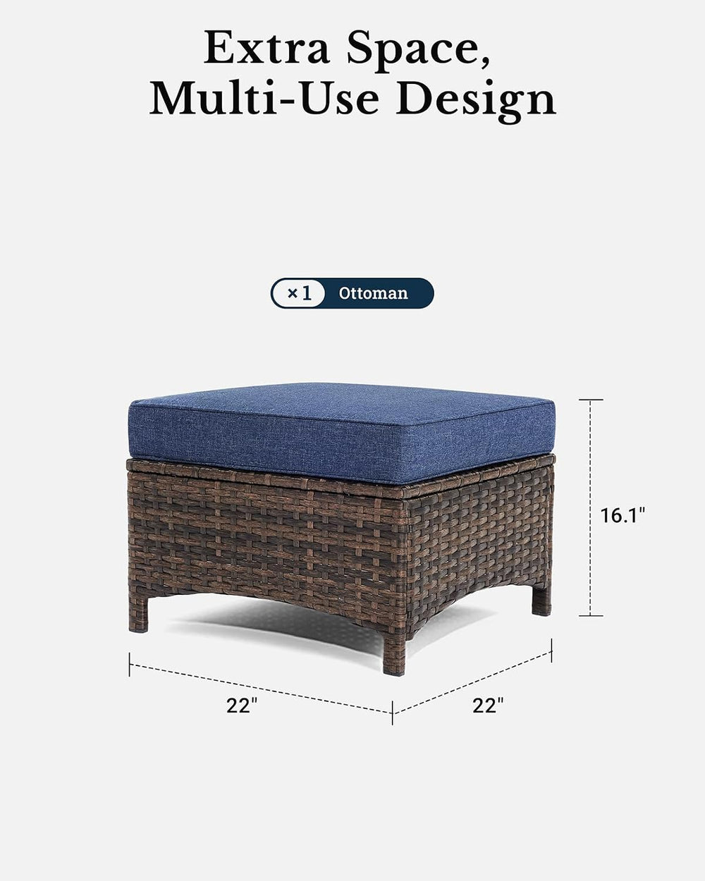 HILLGA 2PCS Outdoor Ottomans for Patio, Outdoor Footstools with Steel Frame