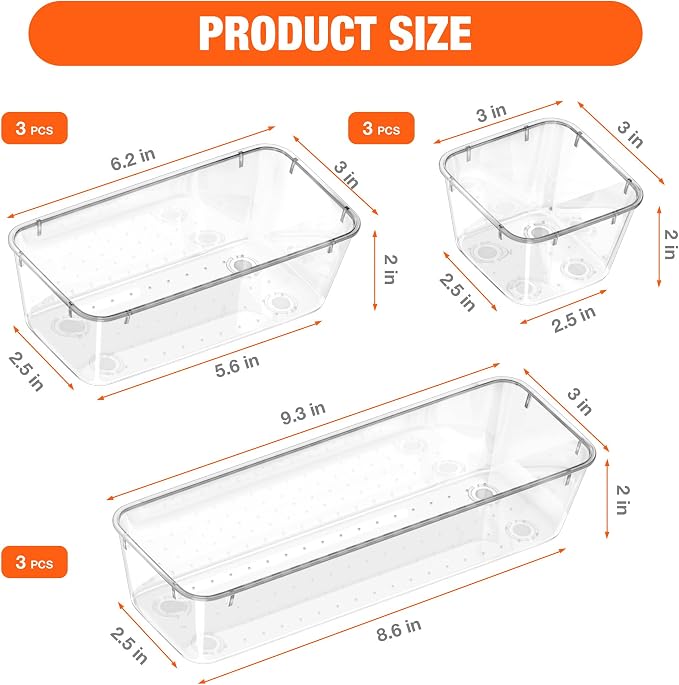 ValueMax 9 PCS Clear Plastic Drawer Organizers Set - Image 7