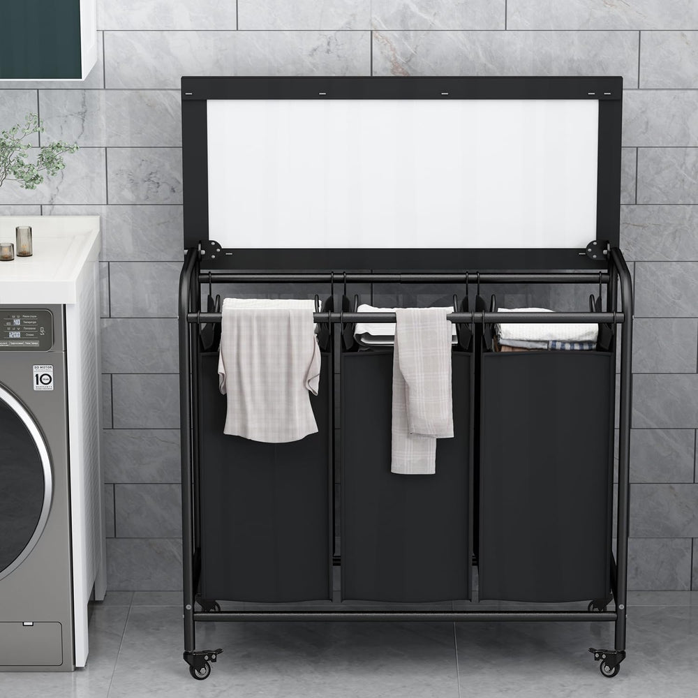 3 Bags Laundry Basket Sorter, Black 135L Laundry Hamper, Ironing Board