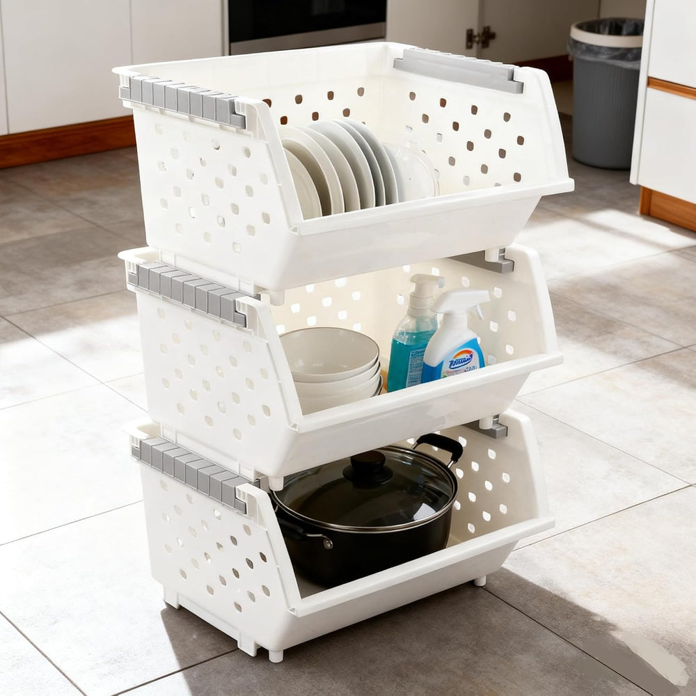 Stackable Pantry Storage Baskets, 3-Pack Snack Storage Baskets