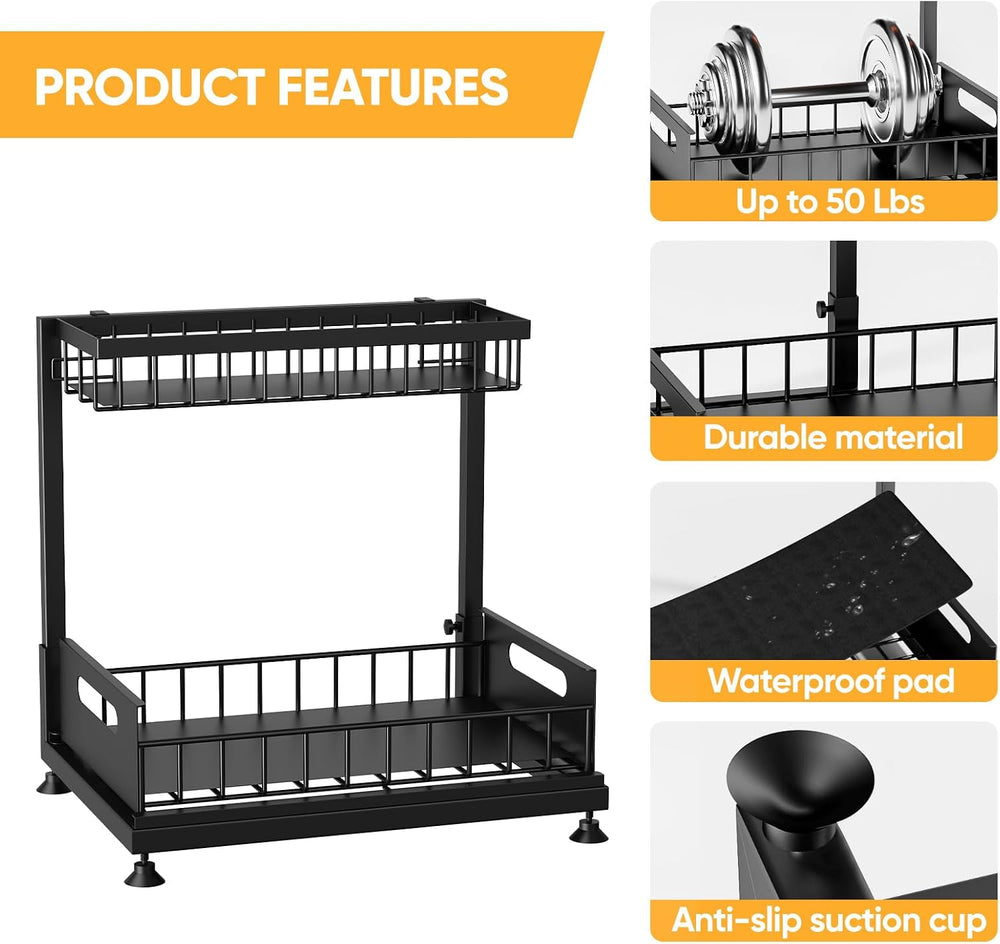 Saydear 2-Pack L-Shaped Under Sink Organizer, 2-Tier Pull-out Cabinet Rack
