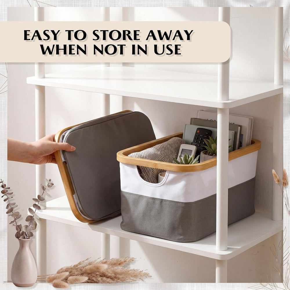 Hushee 4 Pack Bamboo Fabric Storage Bins for Shelves, 15"x10"x7.9&q...