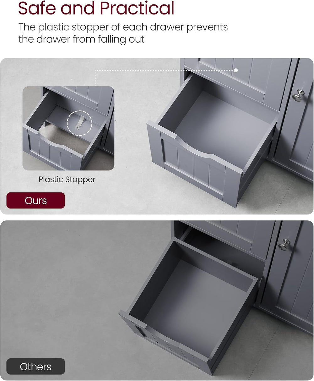 VASAGLE Bathroom Floor Storage Cabinet, 3 Drawers, Dove Gray