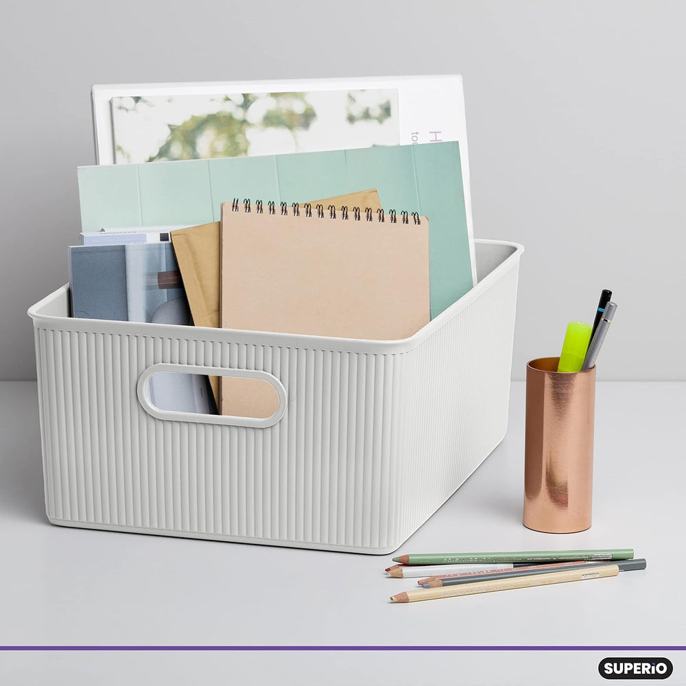 Superio Ribbed Collection - Decorative Plastic Basket Open Home Storage Bins ...