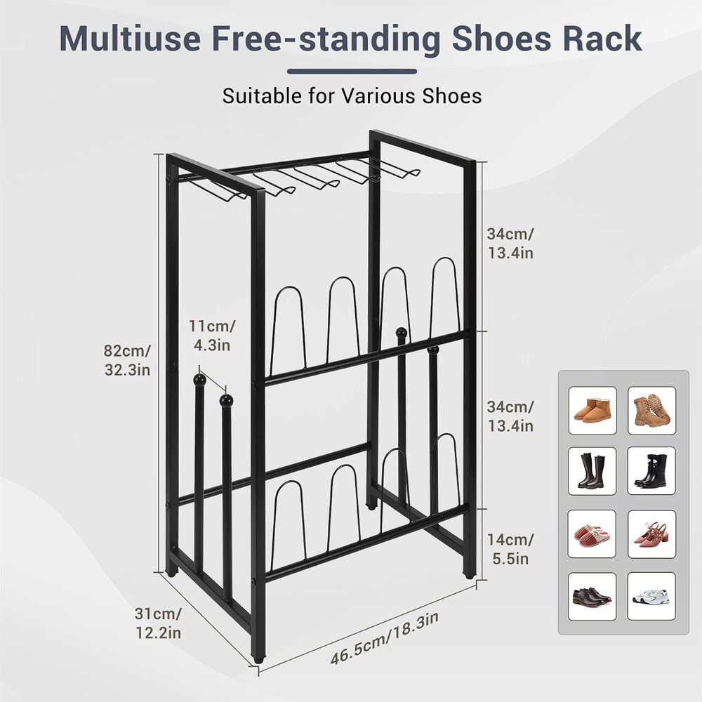 GADFISH Free Standing Shoe Racks, Vertical Boot Rack, Black Metal Boot Storag...