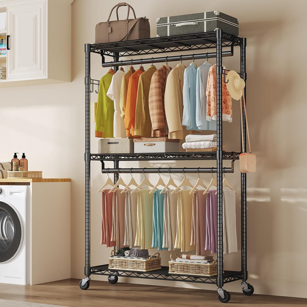 OLIXIS Rolling Clothes Rack, Heavy Duty Garment Rack, 47.2 IN, Black