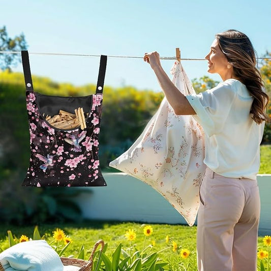 Waterproof Clothespin Bag with Hanger Hook Cherry Blossom Hummingbird - Image 2