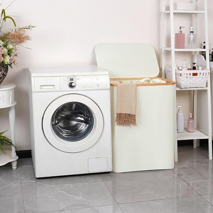 efluky Laundry Hamper with Lid, 160L Tall Laundry Basket with Bamboo Handles