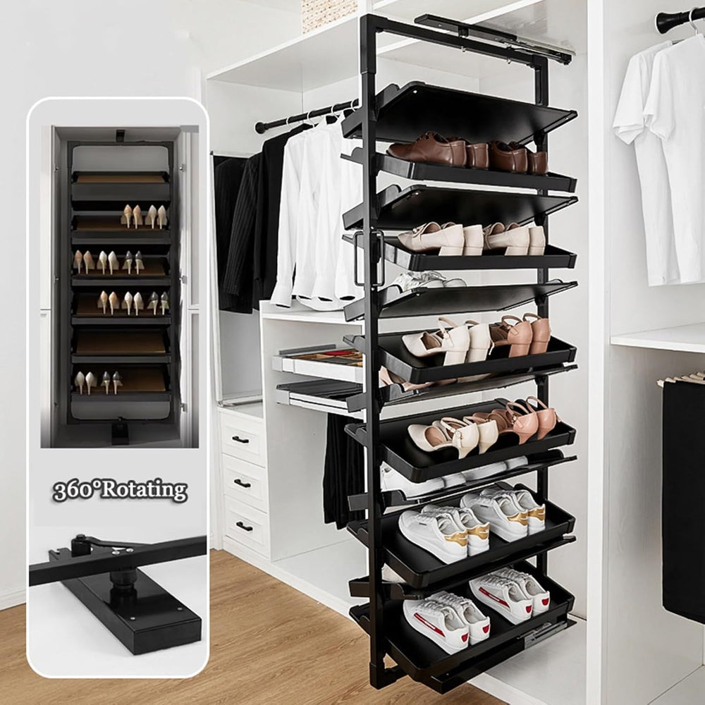 Shoe Rack 360°Rotating Pull-Out Organizer for Closet Shoe Cabinet,Adjustable ...