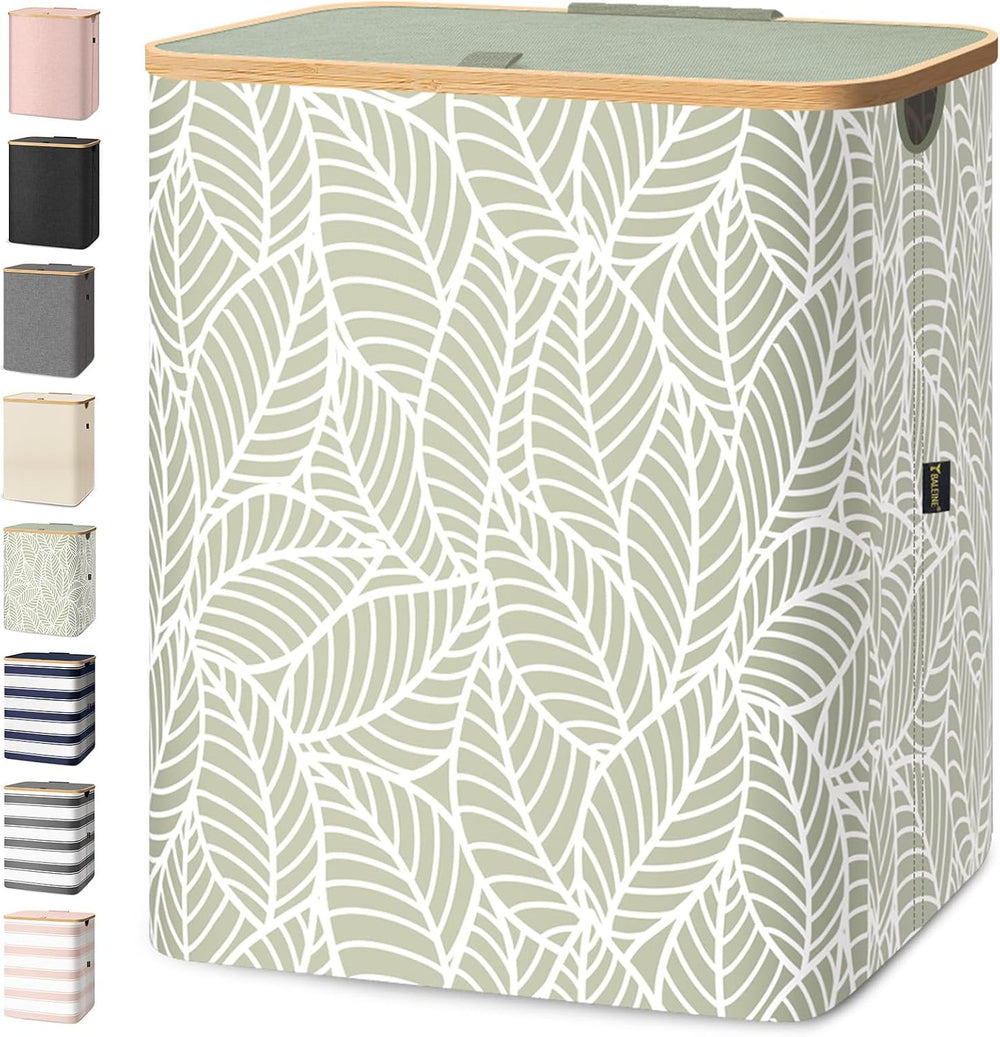 BALEINE Laundry Hamper with Lid, Tall Laundry Baskets with Bamboo Pull Handles