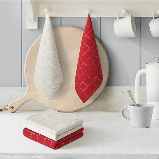 Artoid Mode Checkered Designed Cotton Beige Red Terry Kitchen Dish Cloths - Image 2