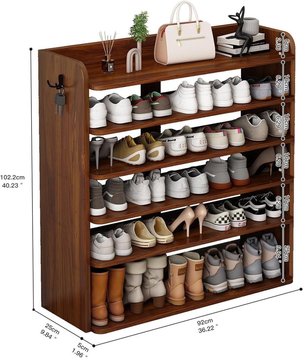 5 Tier Shoe Rack, Wooden Shoe Storage Cabinet, Large Capacity Tall Shoe Shelf...