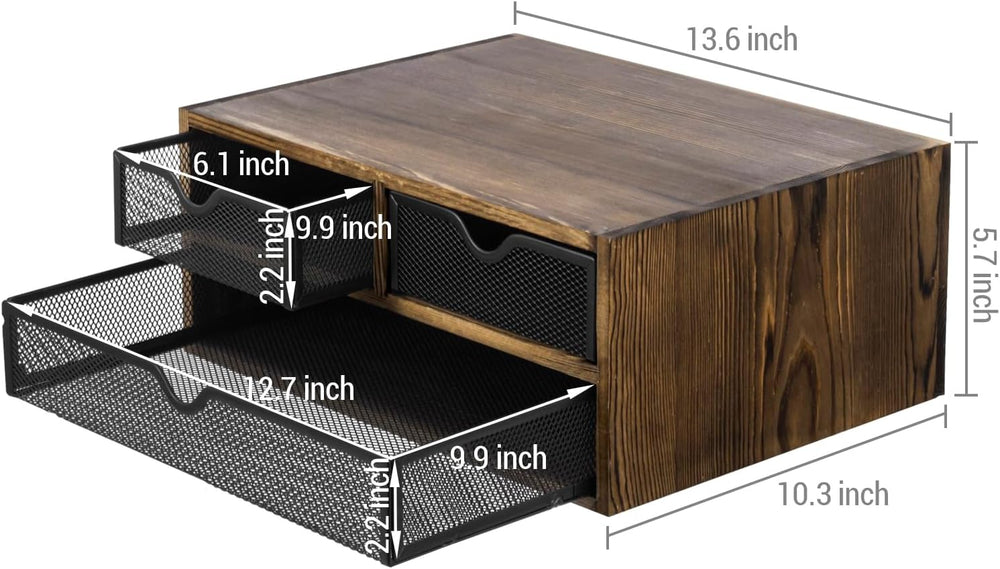 MyGift Rustic Burnt Brown Solid Wood Desktop Organizer Box with 3 Removable B...