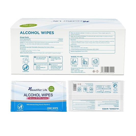 All - Purpose Travel Wipes, 55 Individually Wrapped 75% Alcohol Antibacterial - Image 2