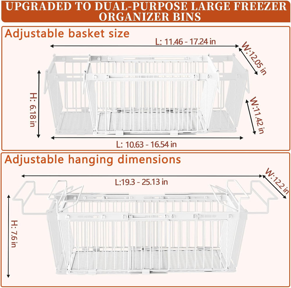 Hanging Freezer Organizer Bins for 5 to 20 Cu.Ft,Leak-Proof Bottom,2Pack