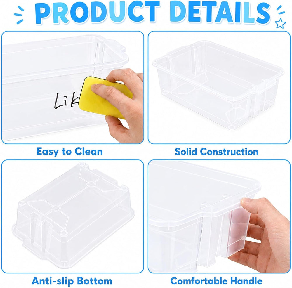 gisgfim 6 Pack Classroom Stacking Bins Stackable Plastic Book Bin Durable Sto...