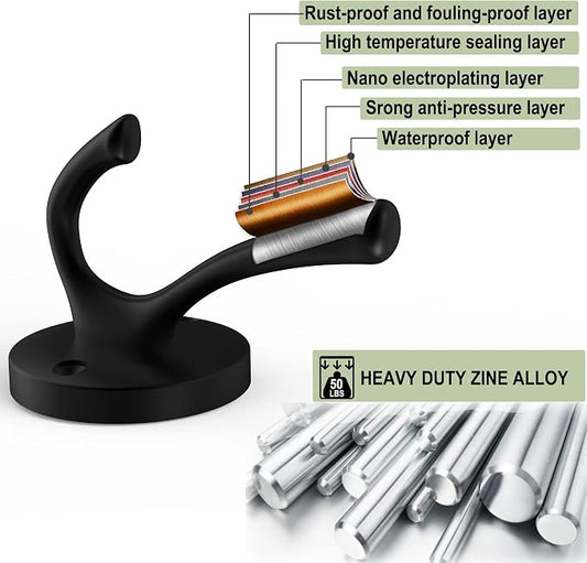 Matte Black Wall Hooks, 4 Pack Heavy Duty Coat Towel Hook Metal Double Backpack - Image 2