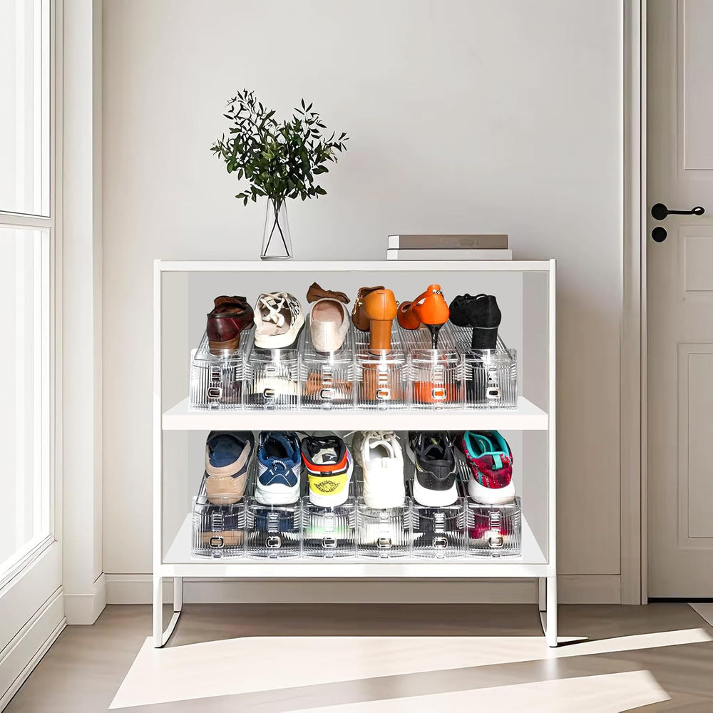 20 Pack Adjustable 50% Space-saving Shoe Slots Organizer, Clear
