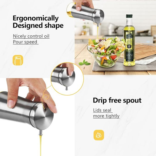 Aelga Olive Oil And Vinegar Dispenser Set -2 Pack Elegant Stainless Steel Oil - Image 2