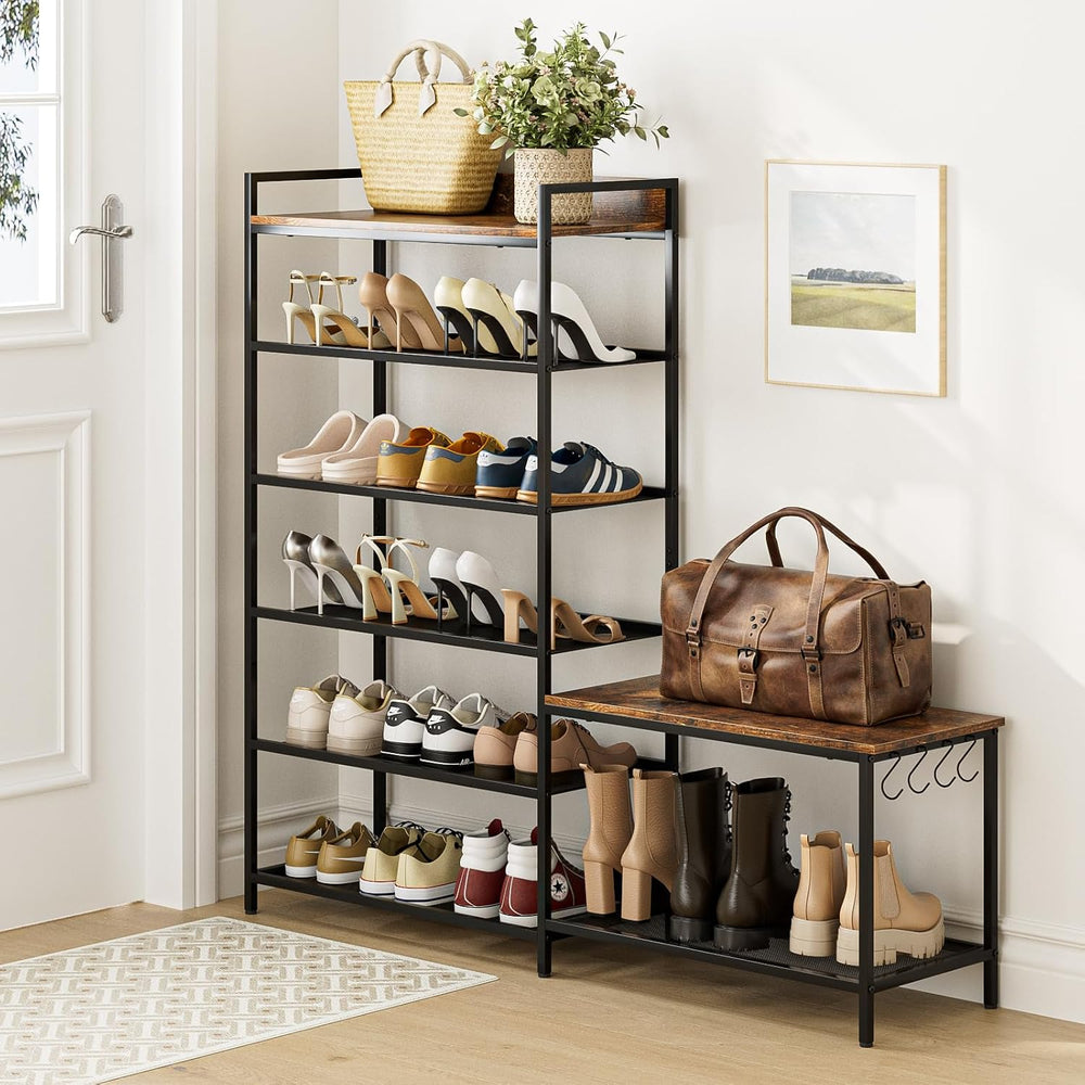 Shoe Rack Bench Storage Organizer for entryway,6-Tier Industrial Free Standin...