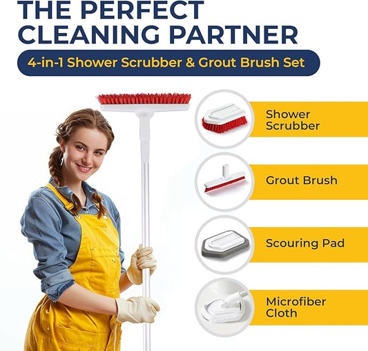 Shower Scrubber with Long Handle, Stiff Bristles Grout-Brush, Tub Scrub-Brush - Image 2