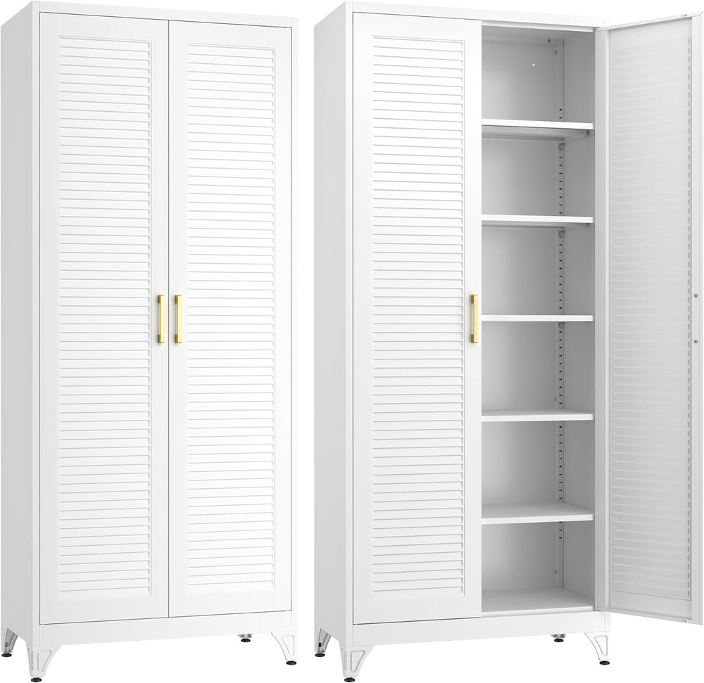 SteeLoong 75" Metal Storage Cabinet with Doors and 5 Adjustable Shelves