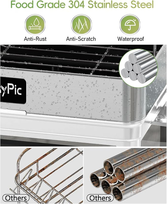 2 Tier Dish Drying Rack, Thicker Premium 304 Stainless Steel Dish Racks - Image 2