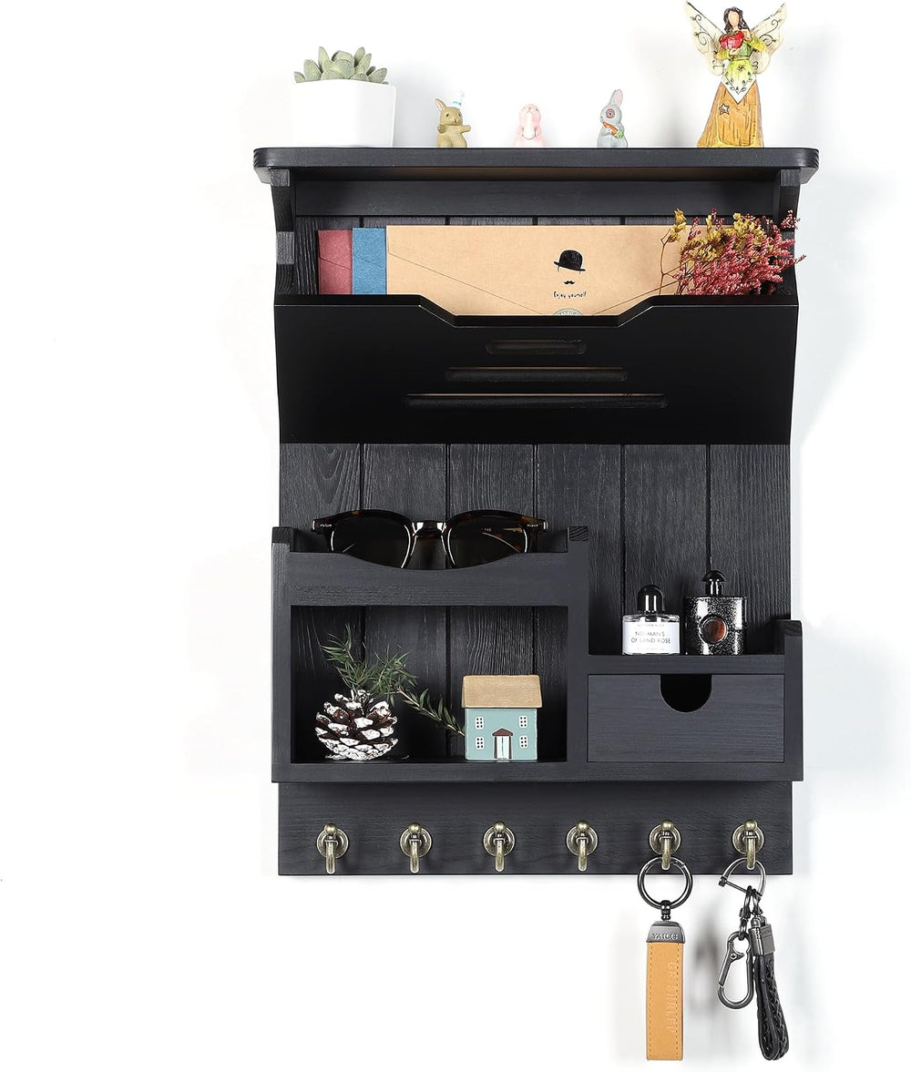 DOPACE Handcrafted Pine Wood Mail Organizer & Key Holder, Black