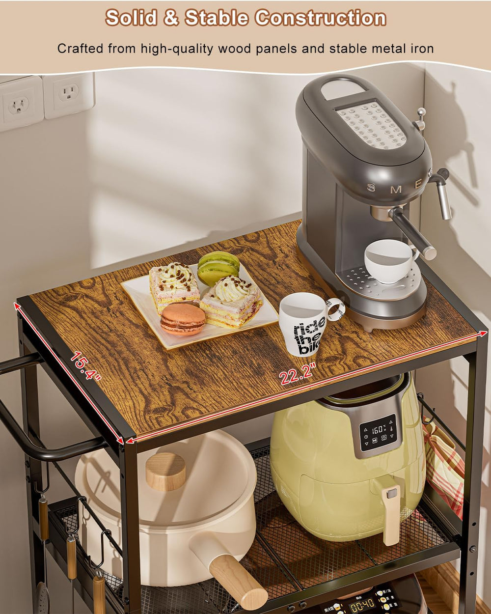 Feyejade 3-Tier Rolling Kitchen Cart with Storage, Compact Metal Island