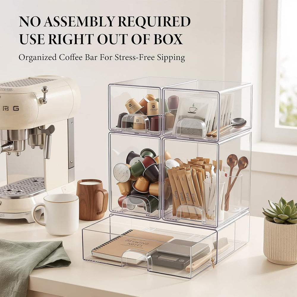 Clear Stackable Storage Drawers Set of 5 Bathroom Makeup Organizer Bins