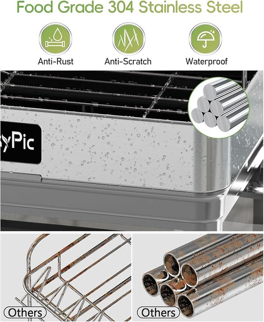 2 Tier Dish Drying Rack, Thicker Premium 304 Stainless Steel Dish Racks - Image 2
