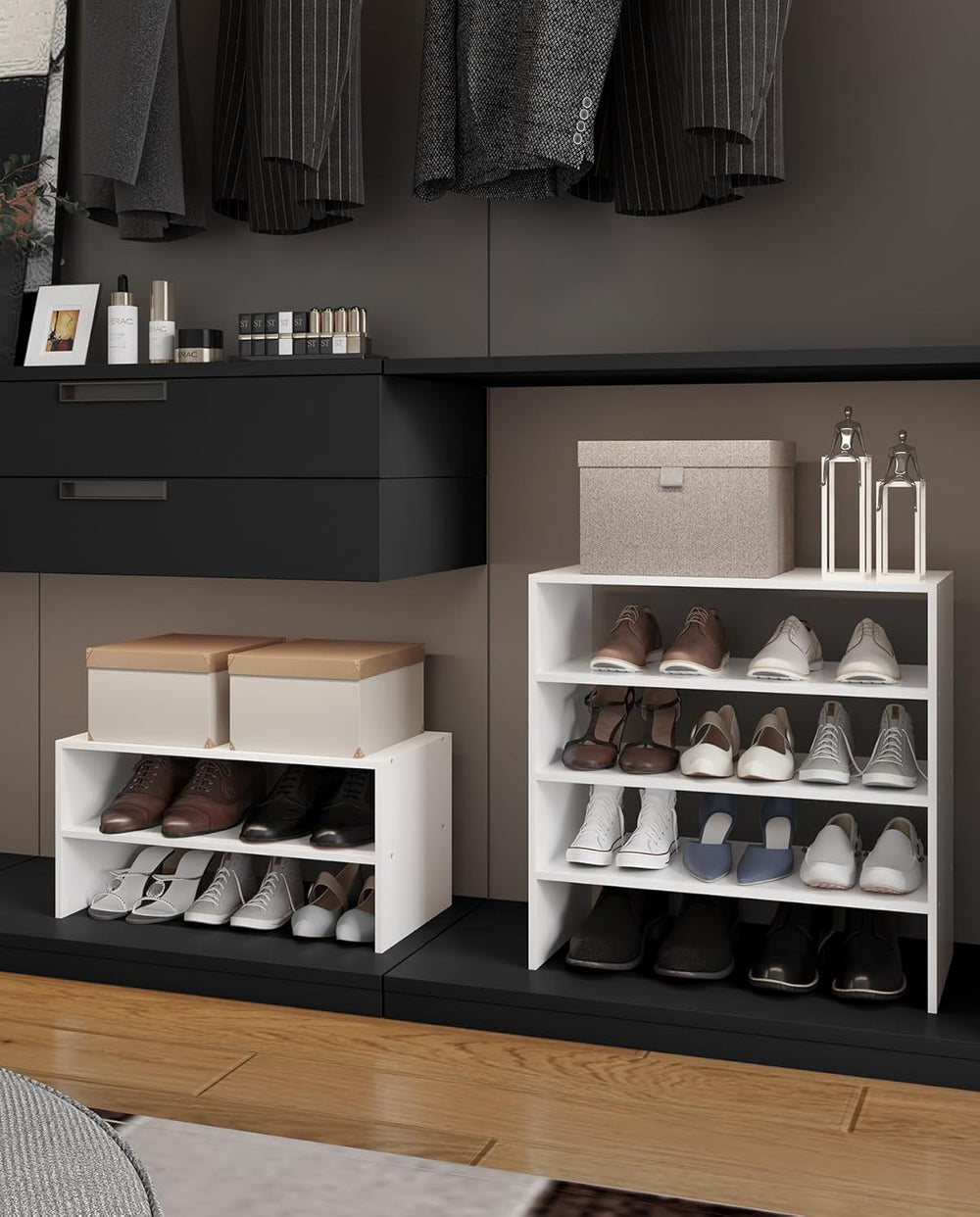 2-Tier Stackable Shoe Rack, Holds 6–9 Pairs, 24.6 Inches, White