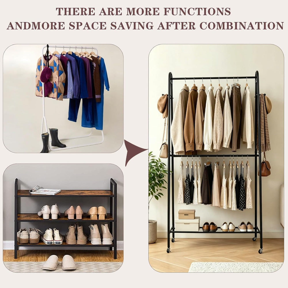 Heavy Duty Clothes Rack with Wheels, Garment Rack