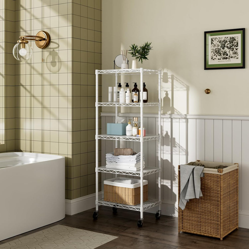 Golpart Small Shelves Storage Wire Metal Adjustable Shelf Unit with Wheels