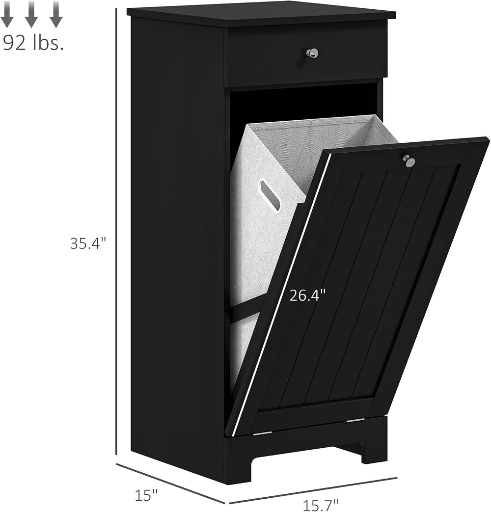 HOMCOM Laundry Cabinet with Removable Basket, Tilt Out Hamper, Black