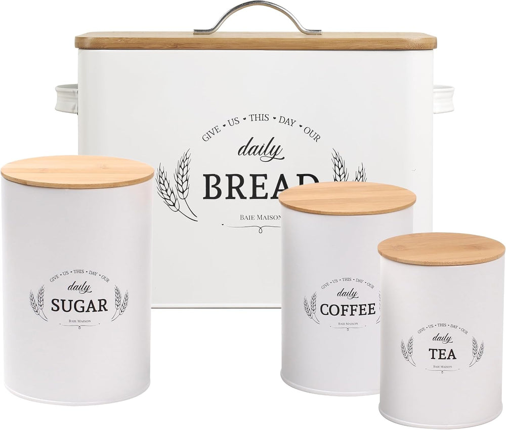 Baie Maison Extra Large White Farmhouse Bread Box for Kitchen Countertop - Br...