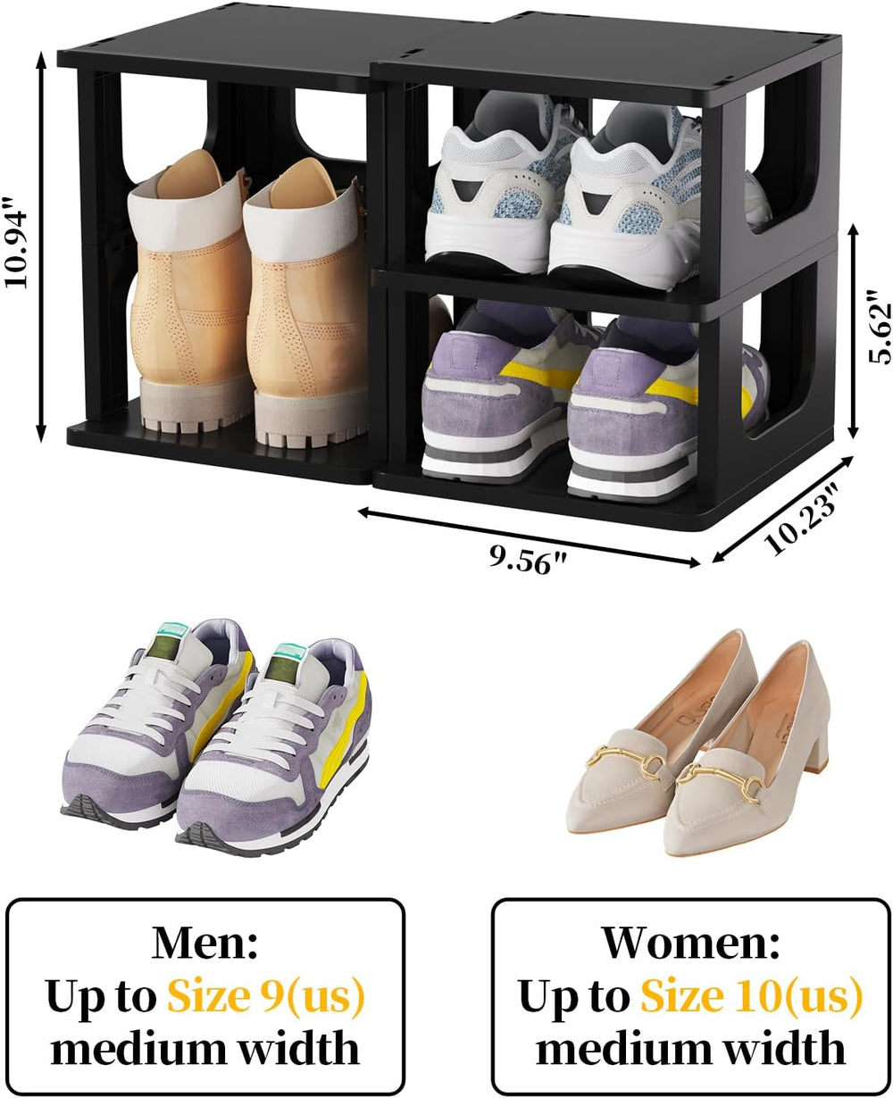 Stackable Small Shoe Rack for Closet 10 Tier - Remove Shelf for Boots