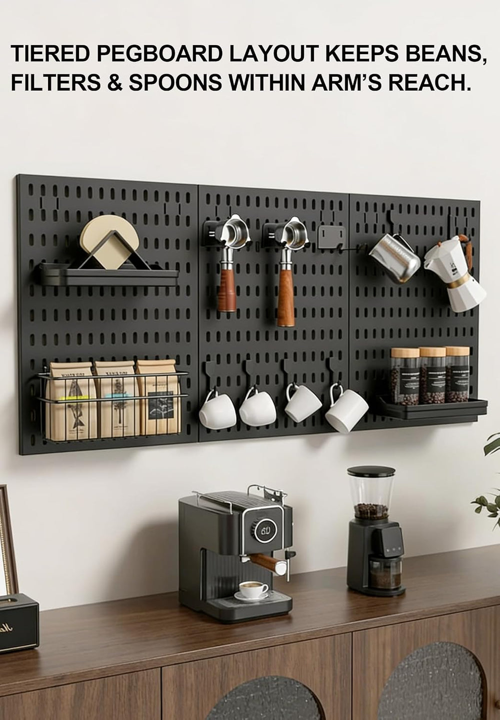 Coffee Pegboard Wall Storage Set – Wall-Mounted Coffee Mug Holder with Hooks,...