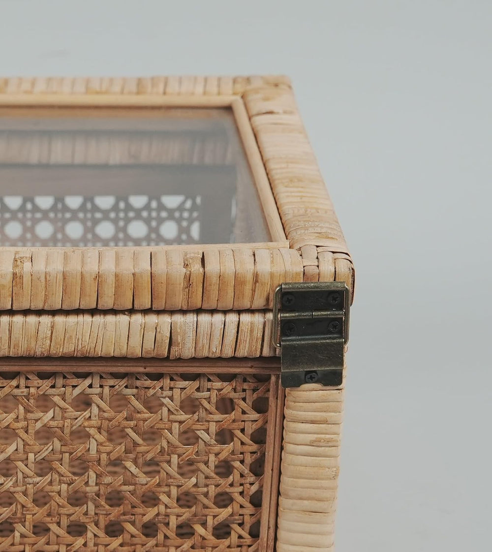 Rattan Display Box for Home Decor with Lid - Rectangular Coastal Bohemian Sty...