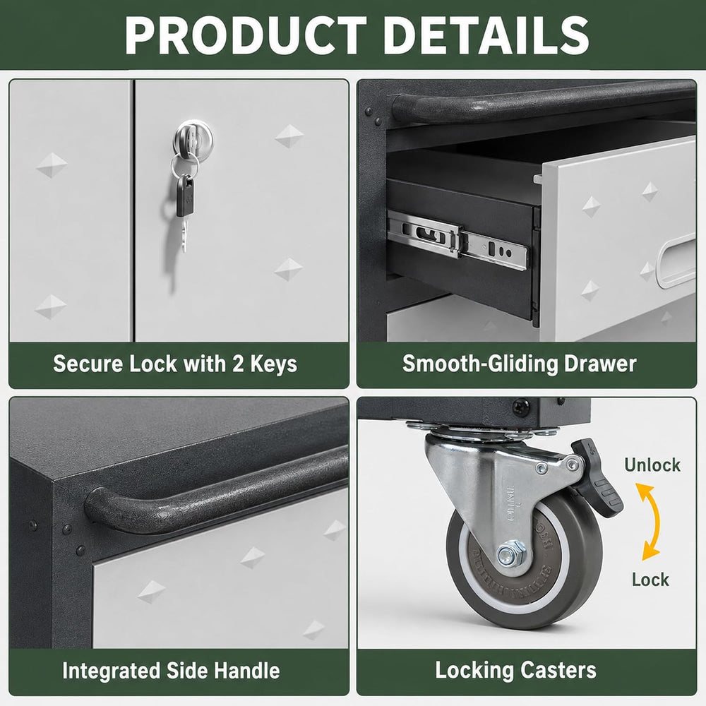 SAWJEC Rolling Tool Cabinet with Wheels, 1-Drawer Locking Steel Cabinet
