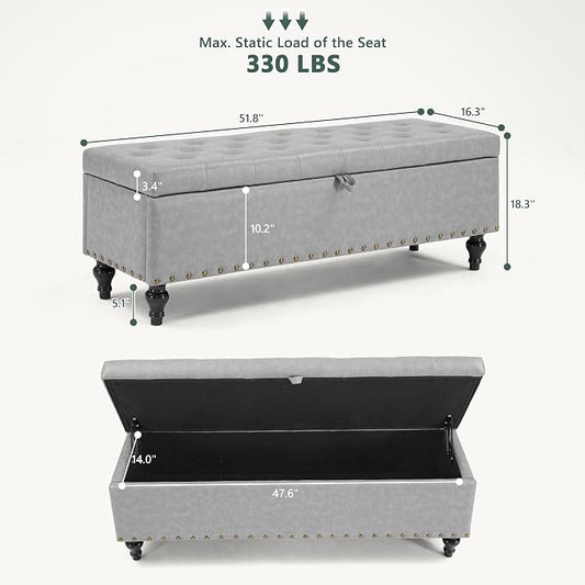 50" Storage Ottoman Bench, Tufted Ottoman - Image 2