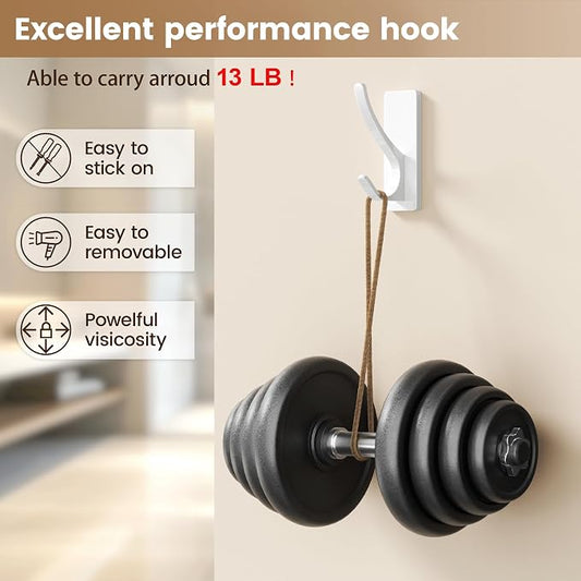 White Self Adhesive Coat Hooks for Hanging, Heavy Duty Stainless Double Wall - Image 2