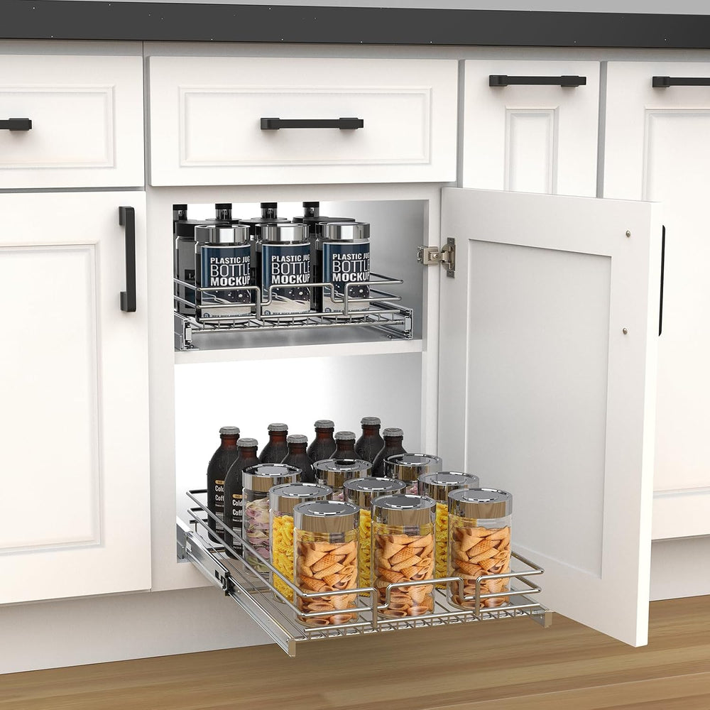 Pull Out Cabinet Organizer, Heavy-Duty Metal Sliding Drawer Shelf for Kitchen...