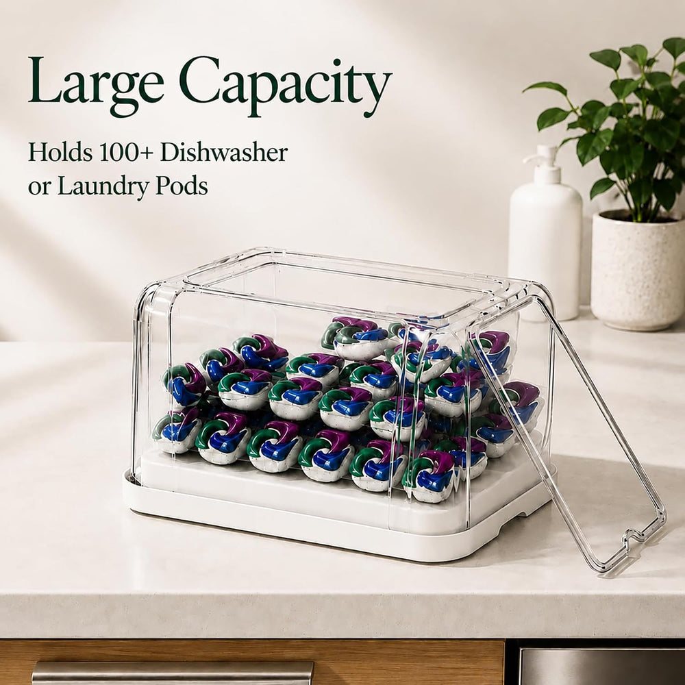 Trash Bag Holder & Dishwasher Pod Dispenser with 2 Bamboo Lid Storage Con...