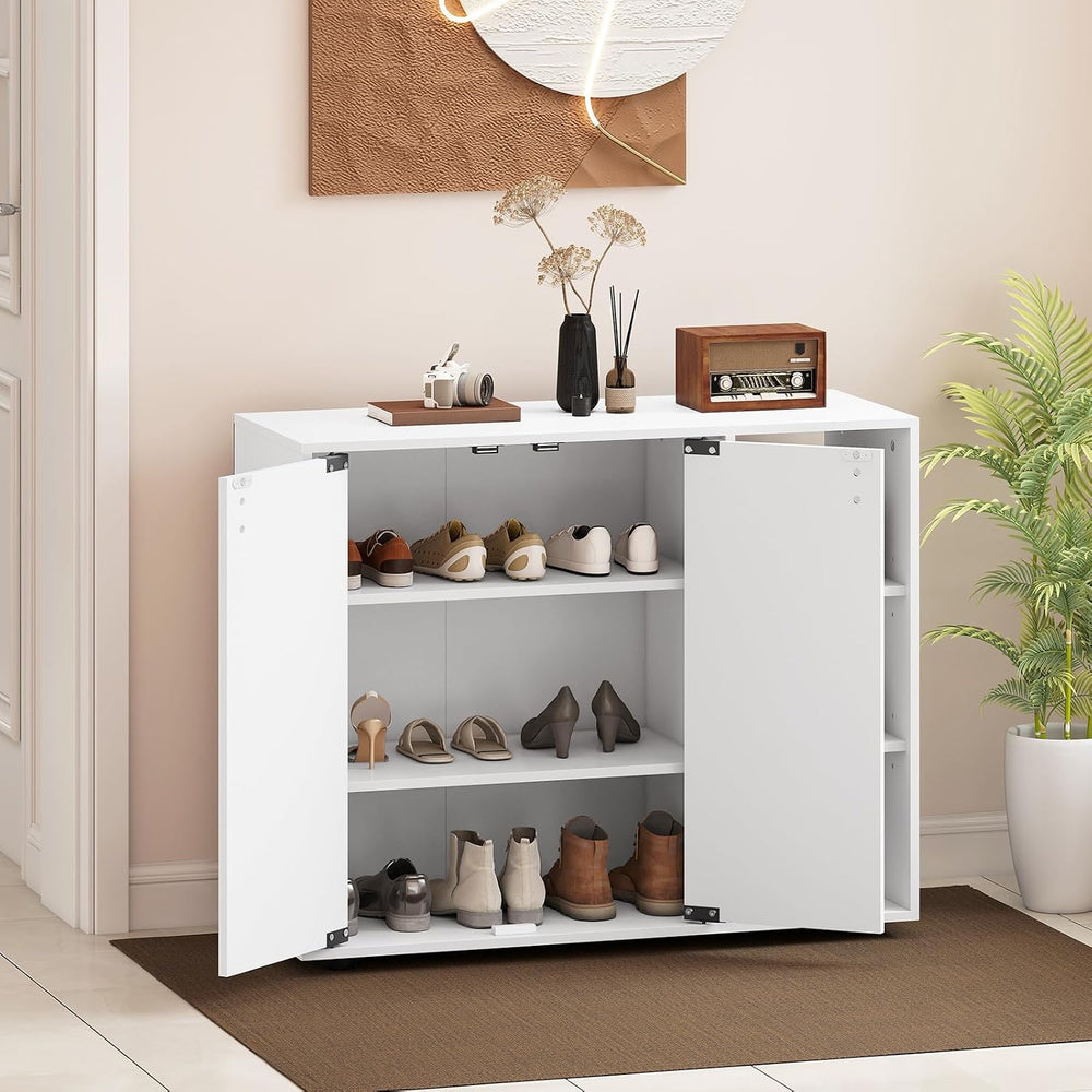GOFLAME 3-Tier Shoe Cabinet with Doors, Shoe Rack Organizer with Adjustable S...