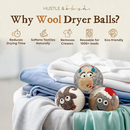 Fluff Ewes Wool Dryer Balls 3 Pack Premium New Zealand Wool Laundry Balls - Image 2